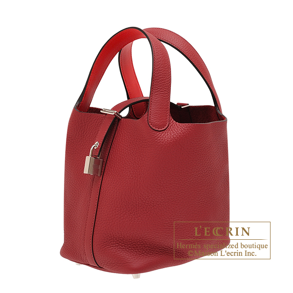 Hermes Picotin Lock Eclat bag PM Rouge grenat/ Rouge piment Clemence  leather/ Swift leather Silver hardware