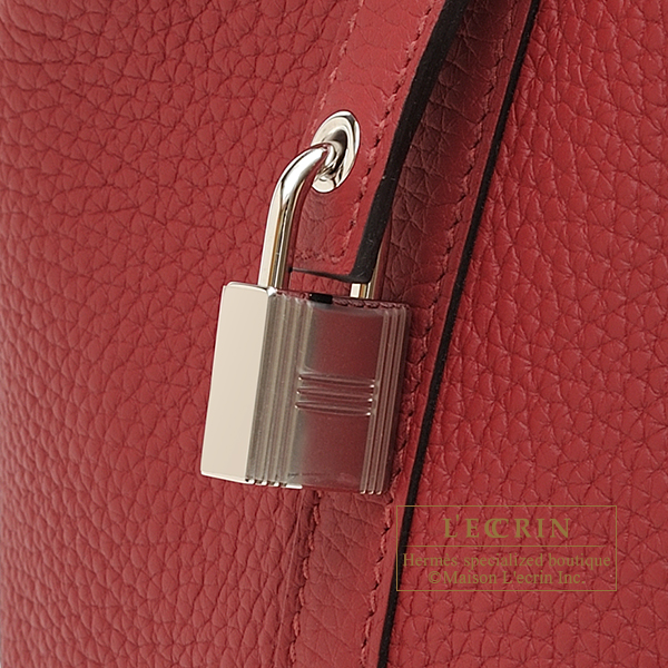 Hermes Picotin Lock Eclat bag PM Rouge grenat/ Rouge piment Clemence  leather/ Swift leather Silver hardware