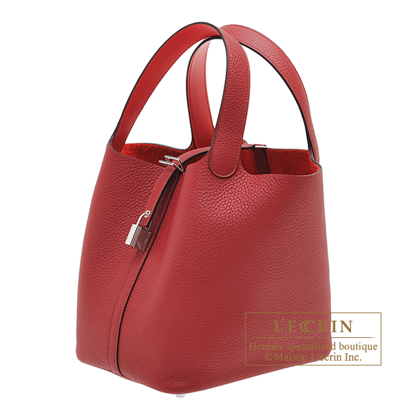 Hermes Picotin Lock Eclat bag MM Rouge grenat/ Rouge piment Clemence  leather/ Swift leather Silver hardware