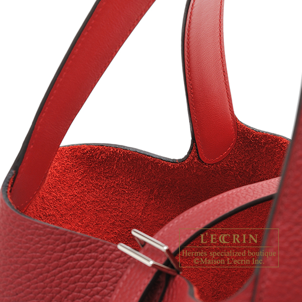 Hermes Picotin Lock Eclat bag MM Rouge grenat/ Rouge piment Clemence  leather/ Swift leather Silver hardware