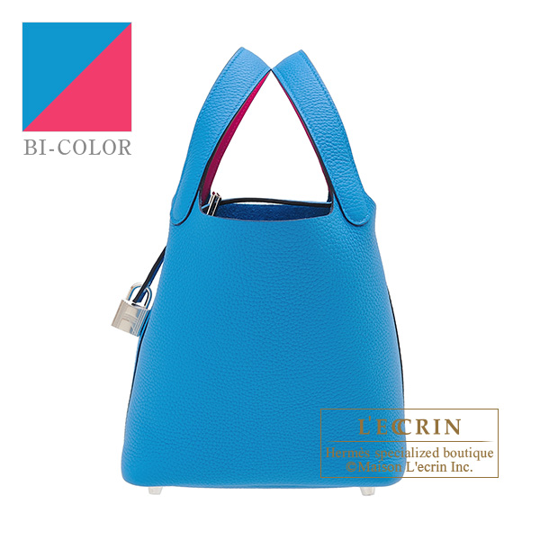 Hermes　Picotin Lock　Eclat bag 18/PM　Blue frida/　Rose mexico　Clemence leather/　Swift leather　Silver hardware