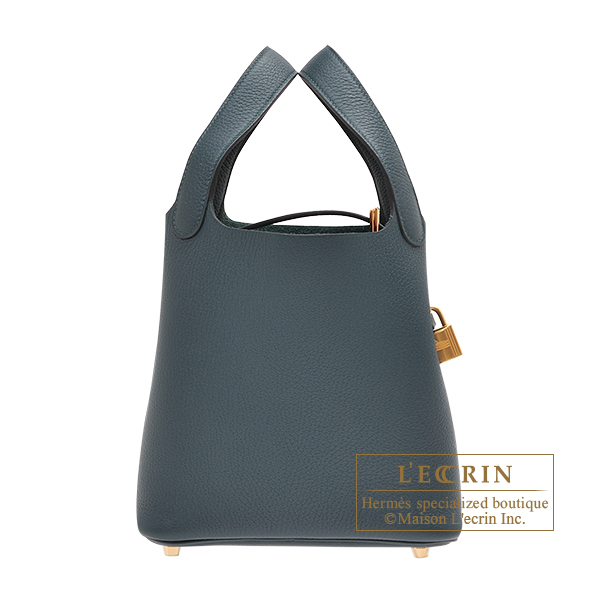 Hermes Picotin Lock bag PM Vert cypres Clemence leather Silver