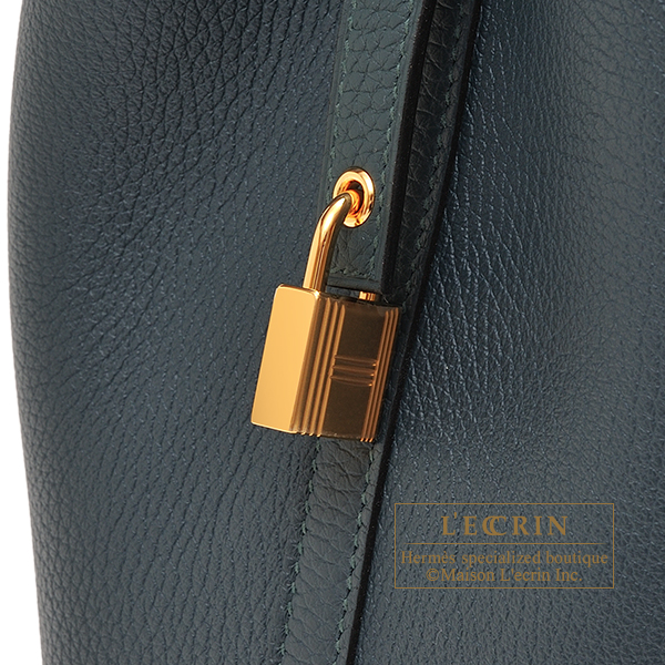 Hermes Picotin Lock bag PM Vert cypres Clemence leather Gold hardware