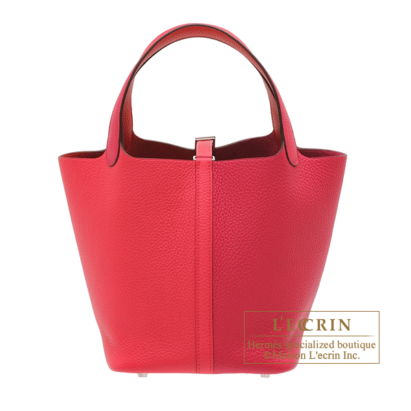 Hermes 26cm Rouge Casaque Clemence Leather Picotin Lock GM Bag