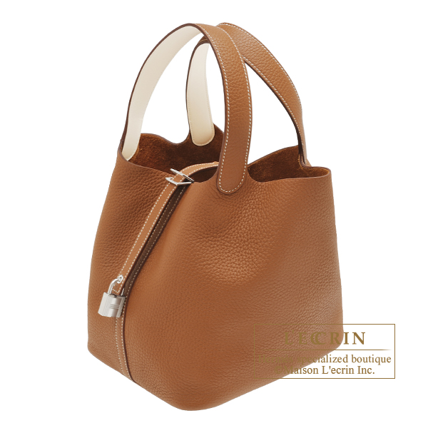 Hermes Gold Brown Nata Picotin Lock 18 PM Hardware Handbag Bag