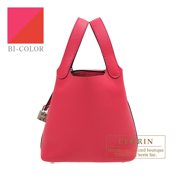 Hermes　Picotin Lock　Eclat bag 18/PM　Rose mexico/　Rouge coeur　Clemence leather/　Swift leather　Silver hardware