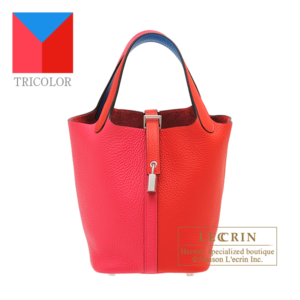 Hermes　Picotin Lock casaque 2 bag PM　Rouge coeur/　Rose extreme/　Blue zanzibar　Clemence leather　Silver hardware