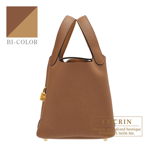 Hermes　Picotin Lock　Eclat bag PM　Alezan/Biscuit　Clemence leather/Swift leather　Gold hardware