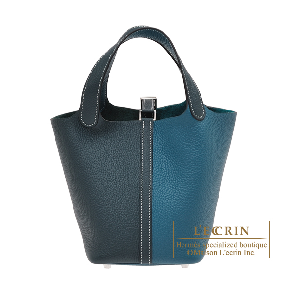 Hermes Picotin Lock casaque bag PM Vert cypres/ Vert bosphore Clemence  leather Silver hardware