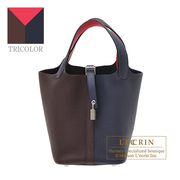 Hermes Picotin Lock casaque 2 bag PM Blue nuit/ Rouge sellier/ Framboise  Clemence leather Silver hardware