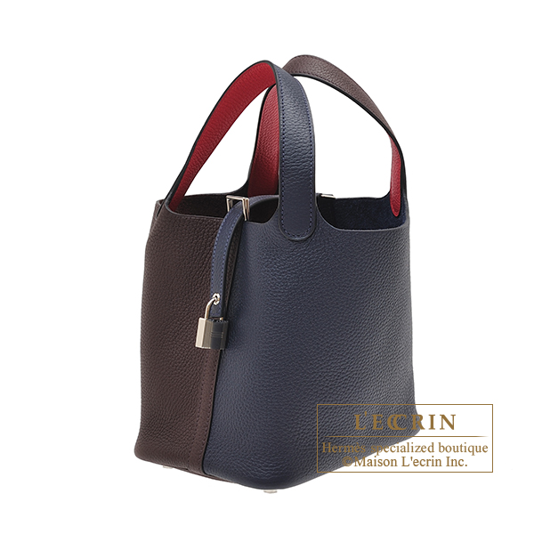 Hermes Picotin Lock casaque 2 bag PM Blue nuit/ Rouge sellier/ Framboise  Clemence leather Silver hardware