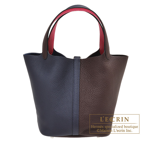 Hermes Picotin 18 Lock Bag Clemence Blue Nuit/Rouge Sellier/Framboise