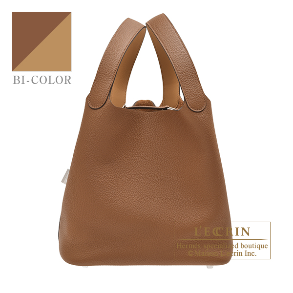 Hermes　Picotin Lock　Eclat bag MM　Alezan/　Biscuit　Clemence leather/　Swift leather　Silver hardware