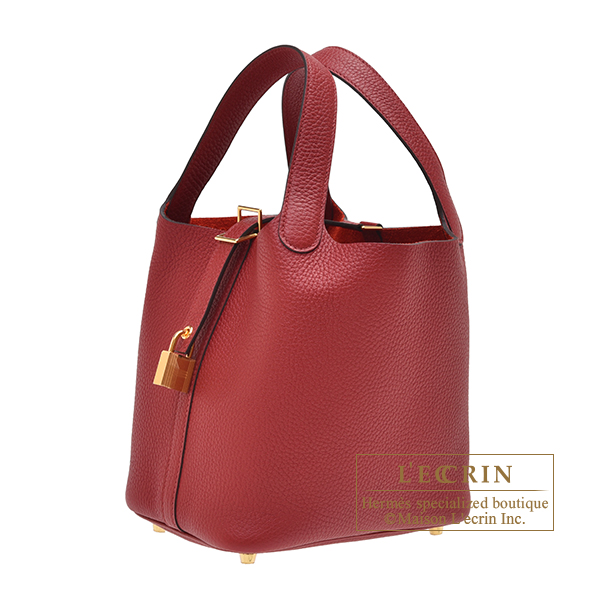 Hermes Picotin Lock bag PM Rouge grenat Clemence leather Gold hardware