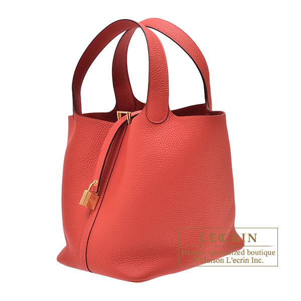 Hermes Picotin Lock Bag 18 In Red Vermillon Leather And Gold