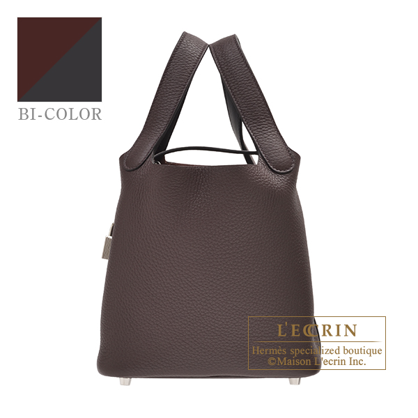 Hermes　Picotin Lock　Eclat bag 18/PM　Rouge sellier/　Caban　Clemence leather/　Swift leather　Silver hardware