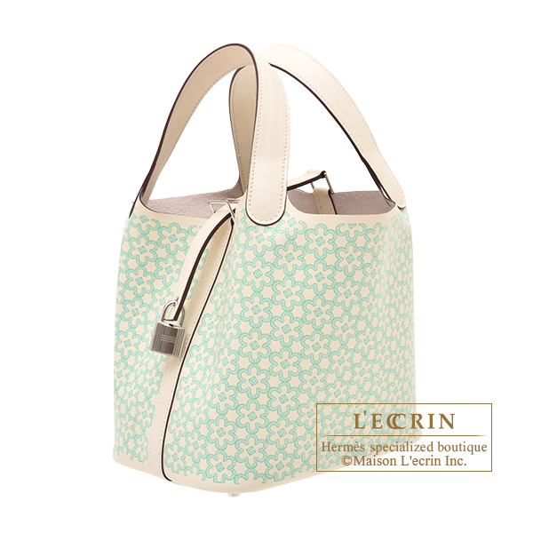 Hermes Picotin Lock Micro bag Lucky Daisy Nata/Vert/White Swift leather  Silver hardware