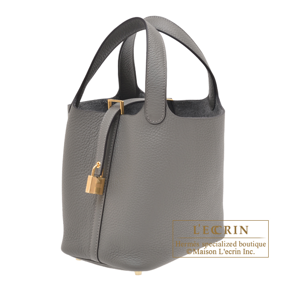 Hermes Picotin Lock bag MM Etoupe grey Clemence leather Gold