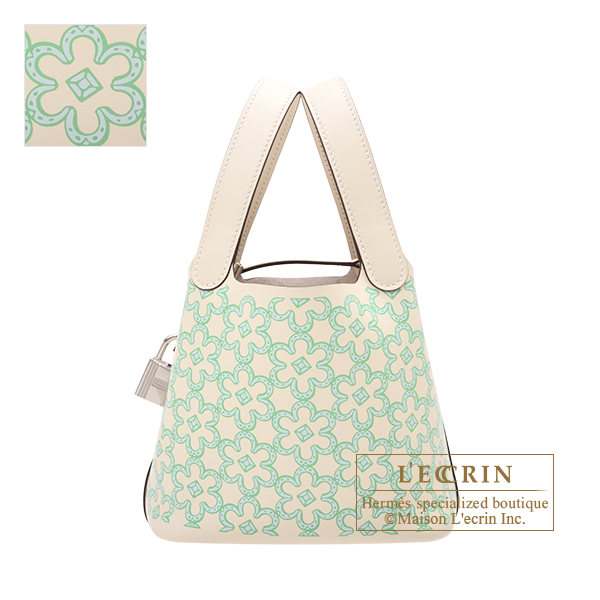 Hermes Picotin Lock Micro bag Lucky Daisy Nata/Vert/White Swift leather  Silver hardware