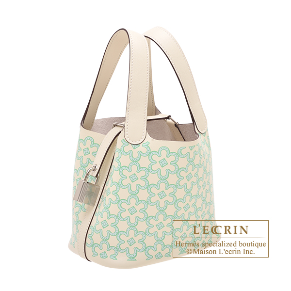 Hermes Picotin Lock Micro Hand Bag Lucky Daisy Floral Bucket Nata Green  Auth New