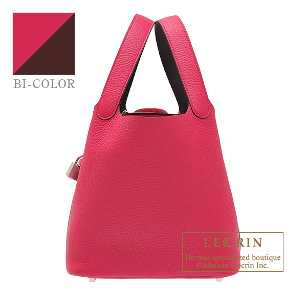Hermes　Picotin Lock　Eclat bag MM　Framboise/　Rouge sellier　Clemence leather/　Swift leather　Silver hardware