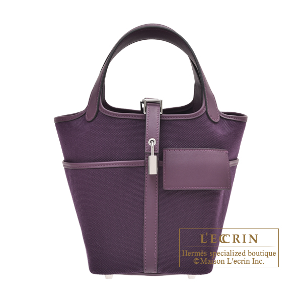 Hermes　Picotin Lock Cargo18/PM　Raisin/Cassis　Canvas/Swift leather　Silver hardware