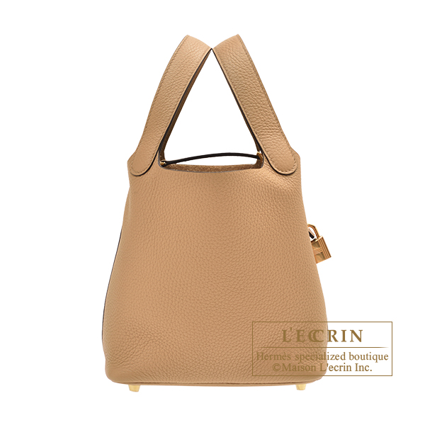 Hermes Picotin Lock bag PM Etoupe grey Clemence leather Gold hardware