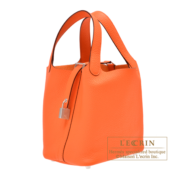 Hermes Picotin Lock Bag Clemence Leather Palladium Hardware In Orange