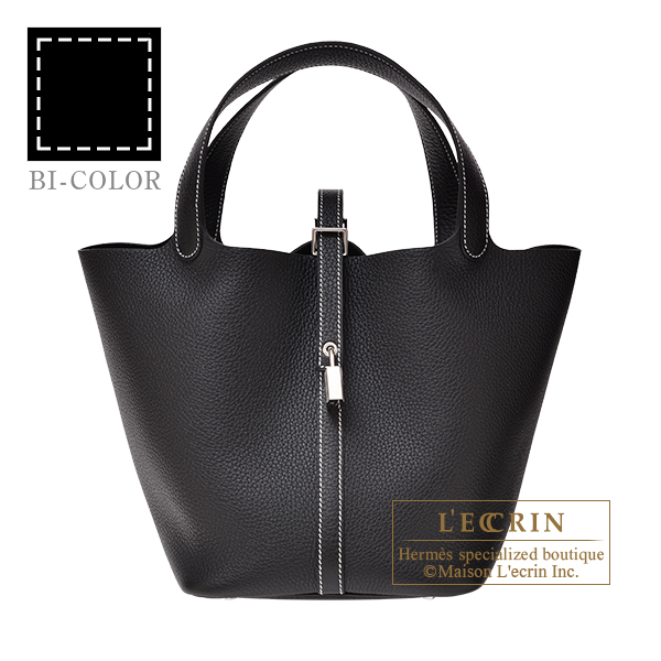 Hermes Picotin Lock Stitch bag 22 MM Black Clemence leather Silver