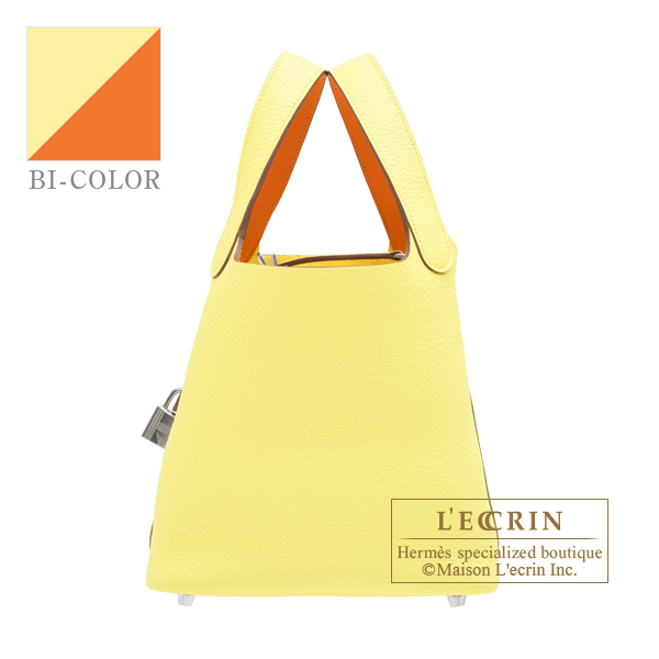 Hermes Picotin Lock Eclat bag 18/PM Limoncello/ Orange minium Clemence leather/ Swift leather Silver hardware