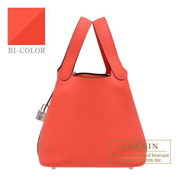 Hermes　Picotin Lock　Eclat bag 18/PM　Rose texas/　Vermillon　Clemence leather/　Swift leather　Silver hardware