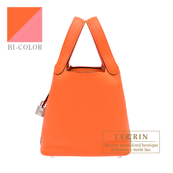 Hermes　Picotin Lock　Eclat bag 18/PM　Orange minium/　Rose azalee　Clemence leather/　Swift leather　Silver hardware
