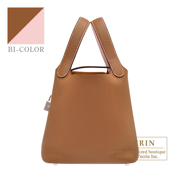 Hermes　Picotin Lock　Eclat bag 18/PM　Gold/　Rose sakura　Clemence leather/　Swift leather　Silver hardware