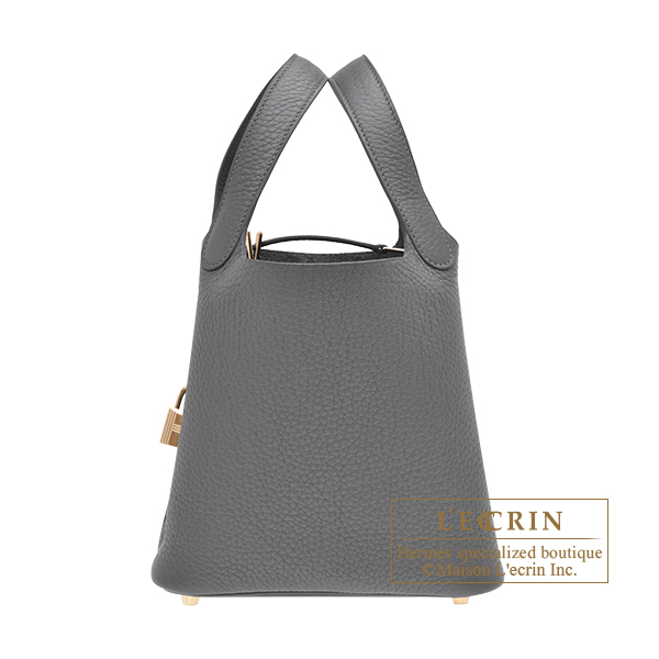 Hermes　Picotin Lock bag 18/PM　Ardoise　Clemence leather　Champagne gold hardware
