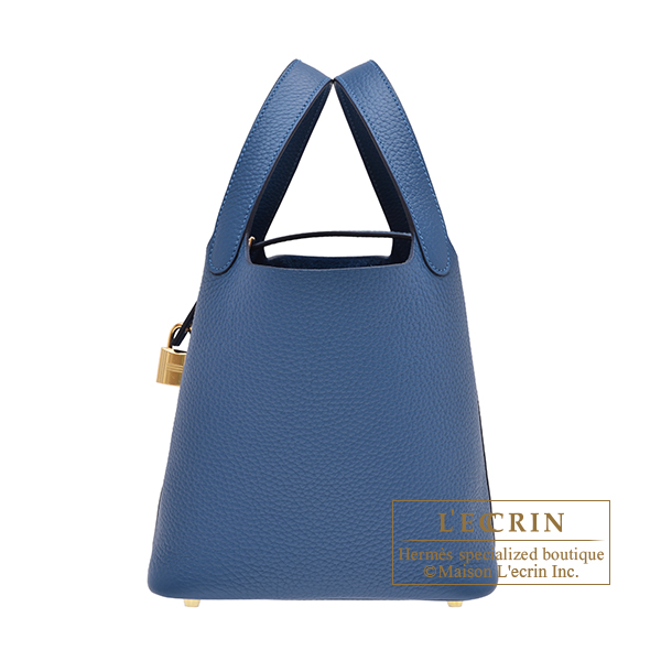 Hermes　Picotin Lock bag 18/PM　Blue tie　Clemence leather　Champagne gold hardware