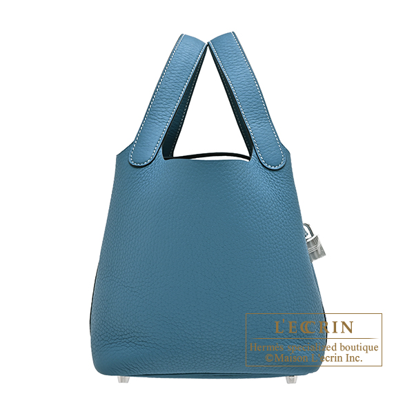 Hermes Picotin Lock bag 18/PM New blue jean Clemence leather Silver hardware