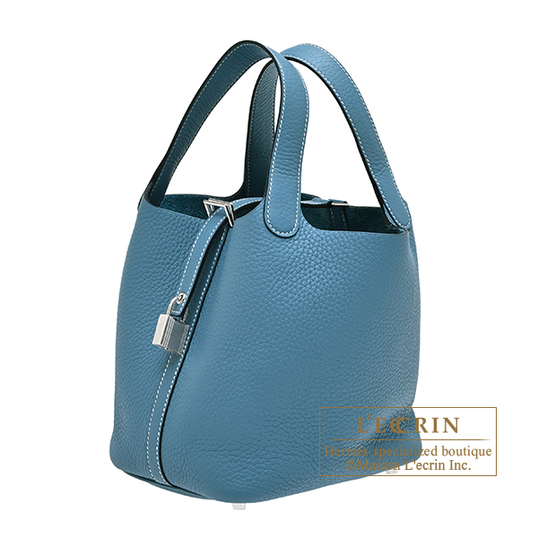 Hermes Picotin Lock bag 18/PM New blue jean Clemence leather Silver hardware