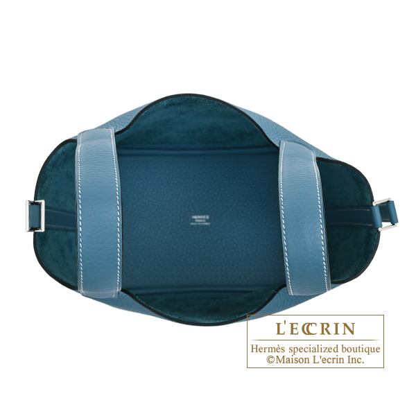 Hermes Picotin Lock bag 18/PM New blue jean Clemence leather Silver hardware
