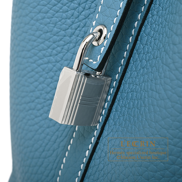 Hermes Picotin Lock bag 18/PM New blue jean Clemence leather Silver hardware