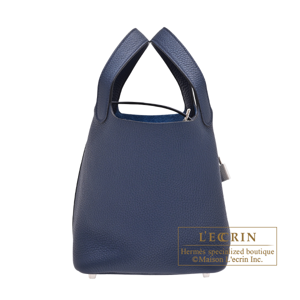 Hermes Picotin Lock bag 18/PM Blue navy Clemence leather Silver hardware