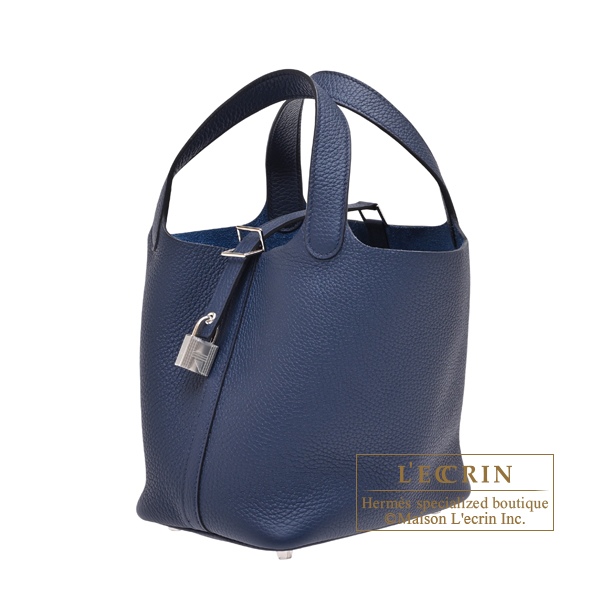 Hermes Picotin Lock bag 18/PM Blue navy Clemence leather Silver hardware