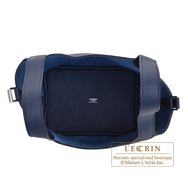 Hermes Picotin Lock bag 18/PM Blue navy Clemence leather Silver hardware