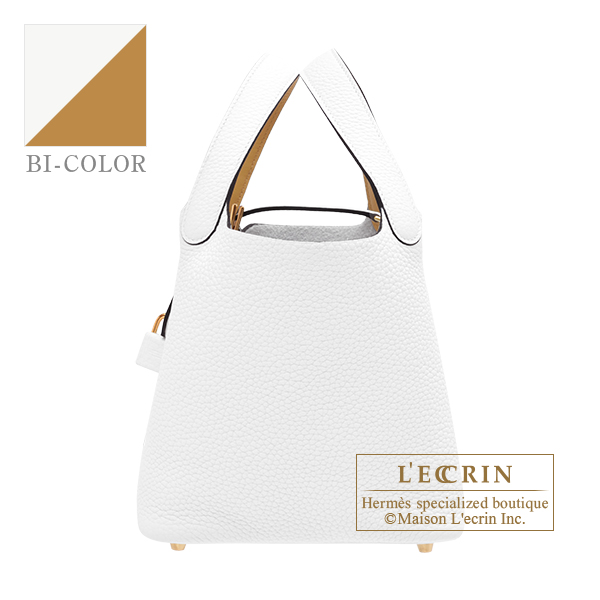 Hermes　Picotin Lock　Eclat bag 18/PM　New white/　Sesame　Clemence leather/　Swift leather　Gold hardware