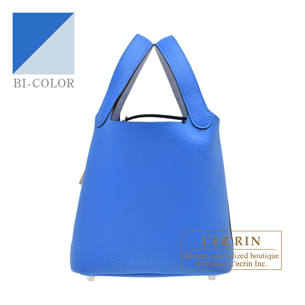 Hermes　Picotin Lock　Eclat bag 18/PM　Blue hydra/　Blue brume　Clemence leather/　Swift leather　Silver hardware