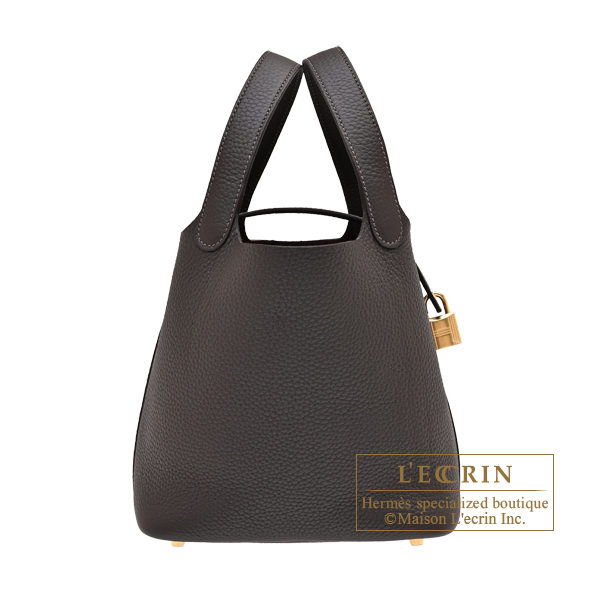 Hermes Picotin Lock bag 18/PM Bai brun Clemence leather Gold hardware