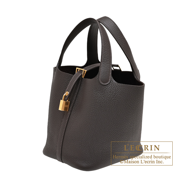 Hermes Picotin Lock bag 18/PM Bai brun Clemence leather Gold hardware