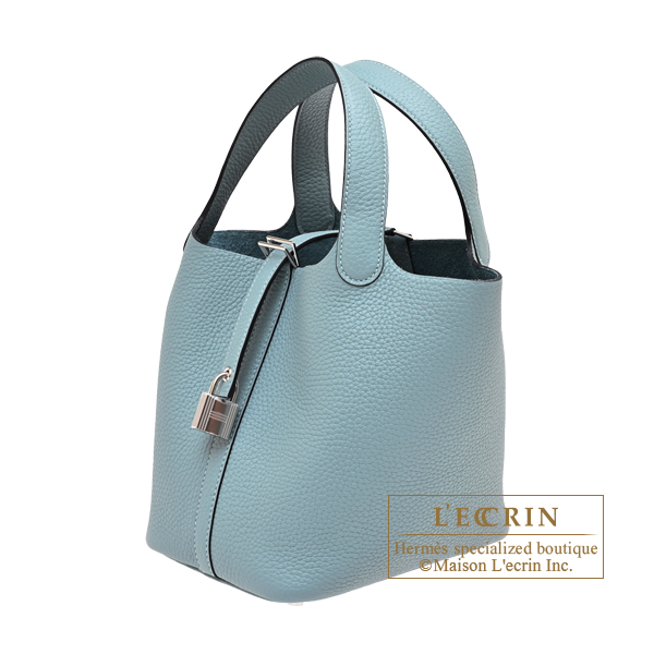 Hermes Picotin Lock bag 18/PM Ciel Clemence leather Silver hardware