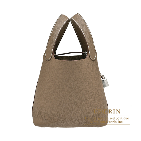 Hermes Picotin Lock bag 18/PM Etoupe grey Clemence leather Silver hardware