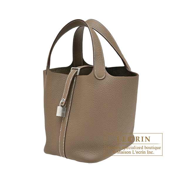 Hermes Picotin Lock bag 18/PM Etoupe grey Clemence leather Silver hardware