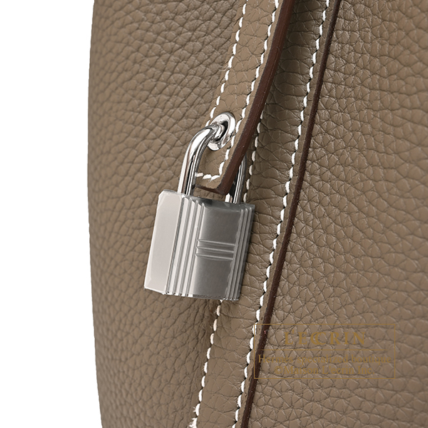 Hermes Picotin Lock bag 18/PM Etoupe grey Clemence leather Silver hardware